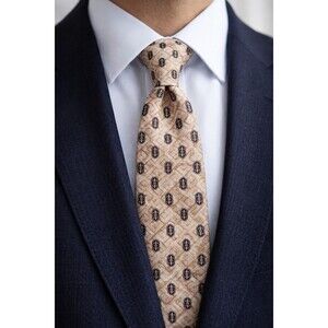 Tie 70s 80s 90s Y2K Mens Villa Bugatti Beige 4 Wide 58 Long